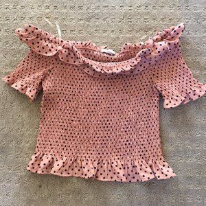 Pink & Navy Blue Polka Dot Stretchy Top